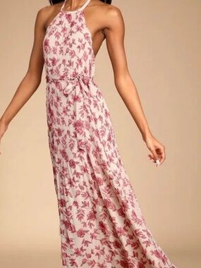 Lulu's extravagant entrance cream floral pleated halter maxi